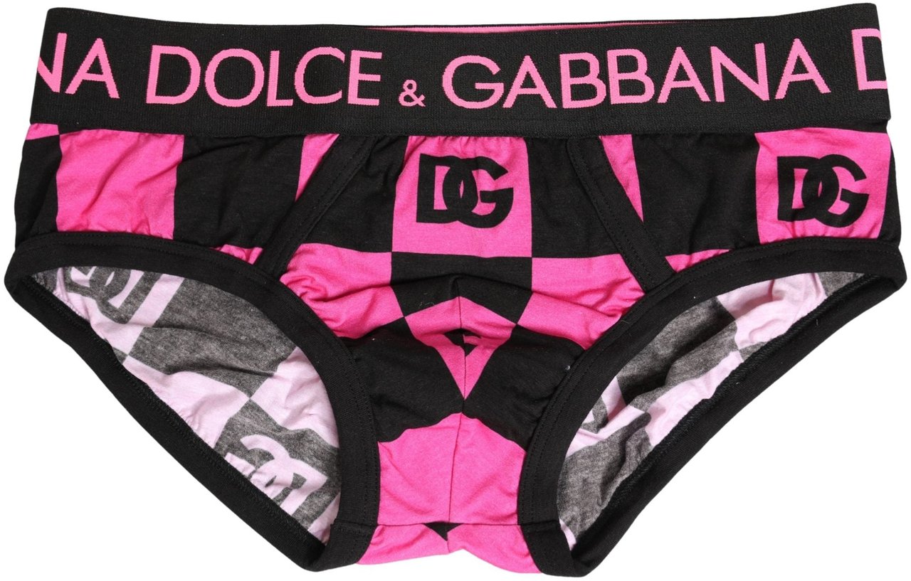 Dolce & Gabbana Black Pink Logo Cotton Brando Brief Underwear Zwart