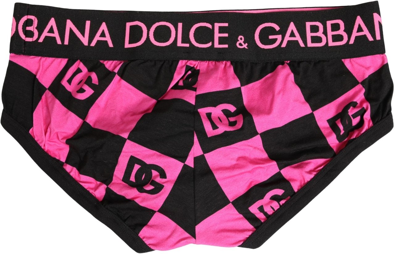 Dolce & Gabbana Black Pink Logo Cotton Brando Brief Underwear Zwart