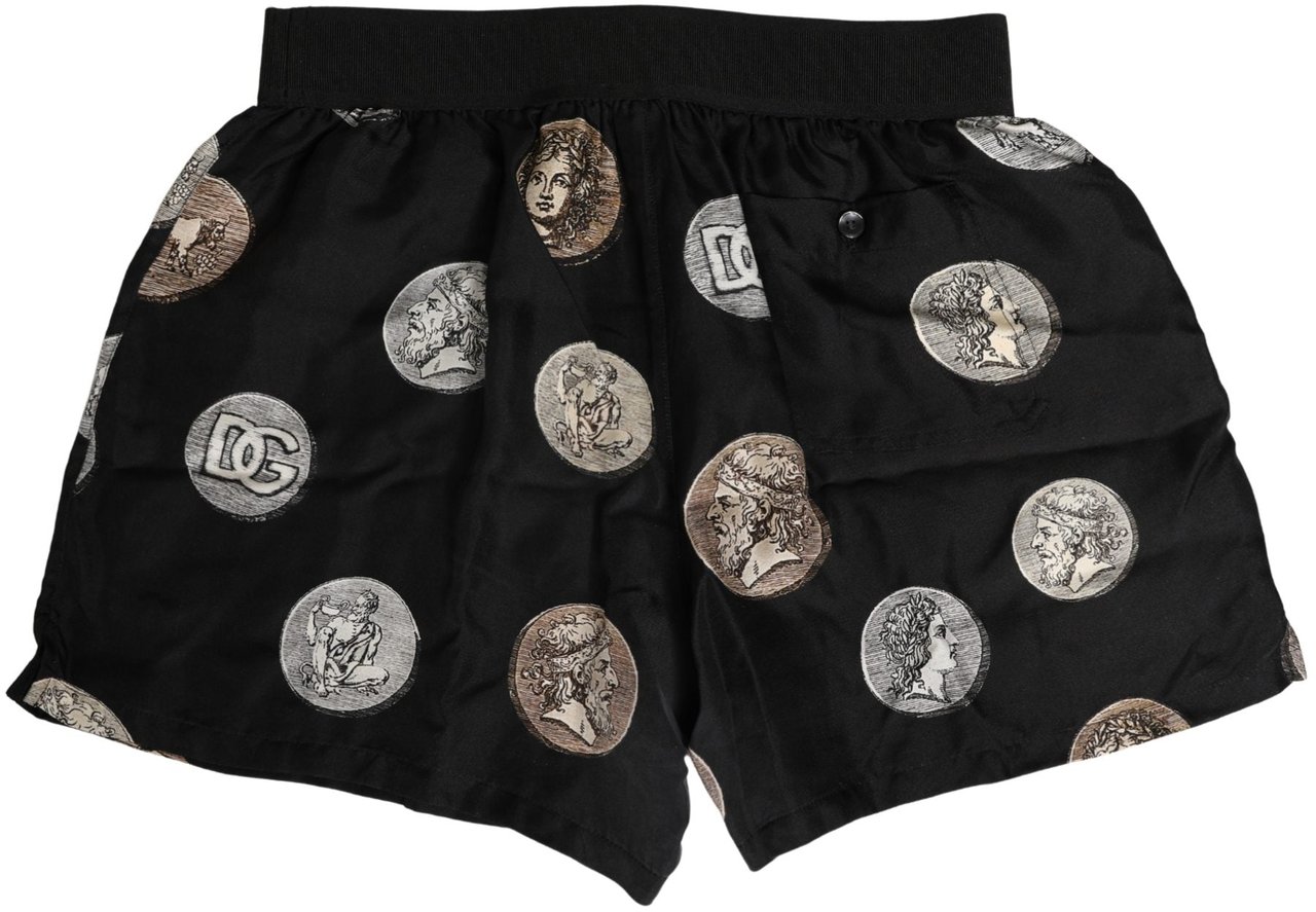 Dolce & Gabbana Black Ancient Coin Print Boxer Shorts Underwear Zwart