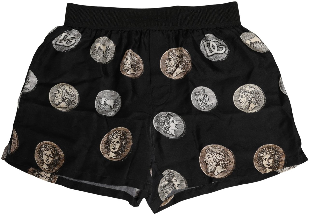 Dolce & Gabbana Black Ancient Coin Print Boxer Shorts Underwear Zwart