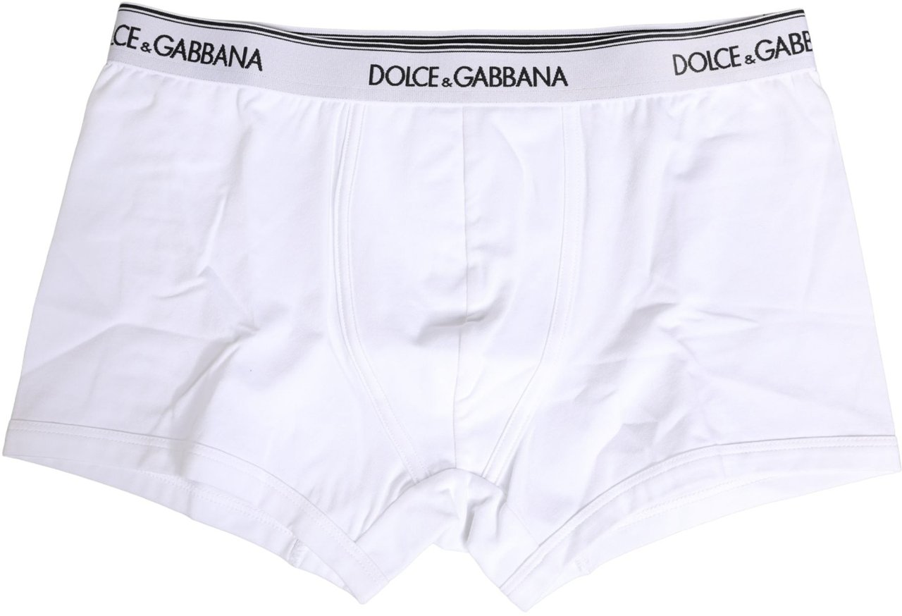 Dolce & Gabbana White Logo Waistband Cotton Boxer Underwear Wit