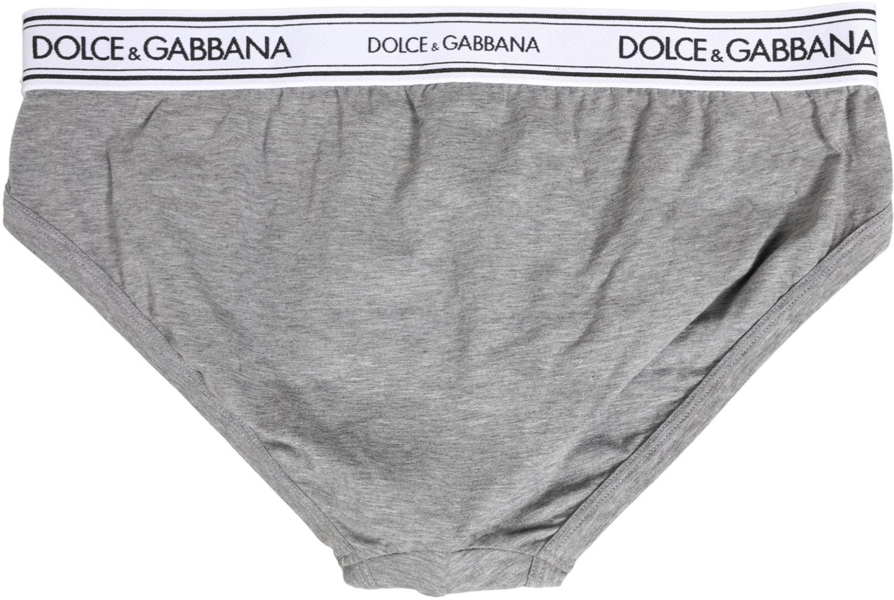 Dolce & Gabbana Gray Logo Waistband Men Midi Brief Underwear Grijs