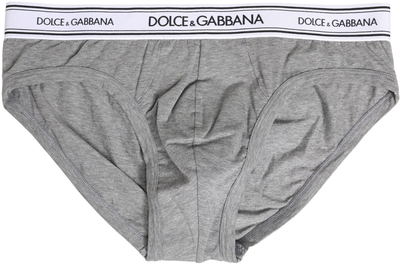 Dolce & Gabbana Gray Logo Waistband Men Midi Brief Underwear Grijs