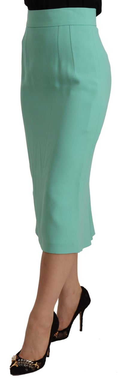 Dolce & Gabbana Mint Green Viscose Pencil Cut Midi Skirt Groen