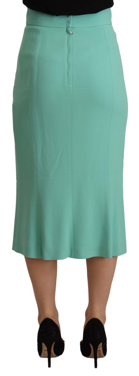 Dolce & Gabbana Mint Green Viscose Pencil Cut Midi Skirt Groen
