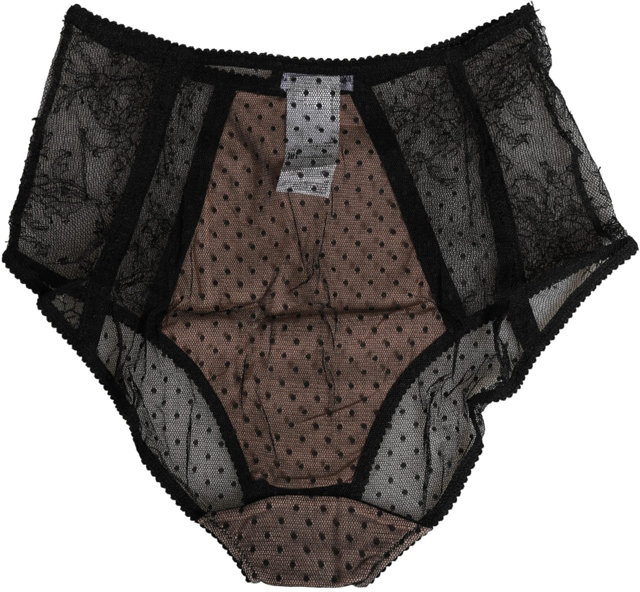 Dolce & Gabbana Black Sheer Polka Dot Lace High Waist Brief Underwear Zwart