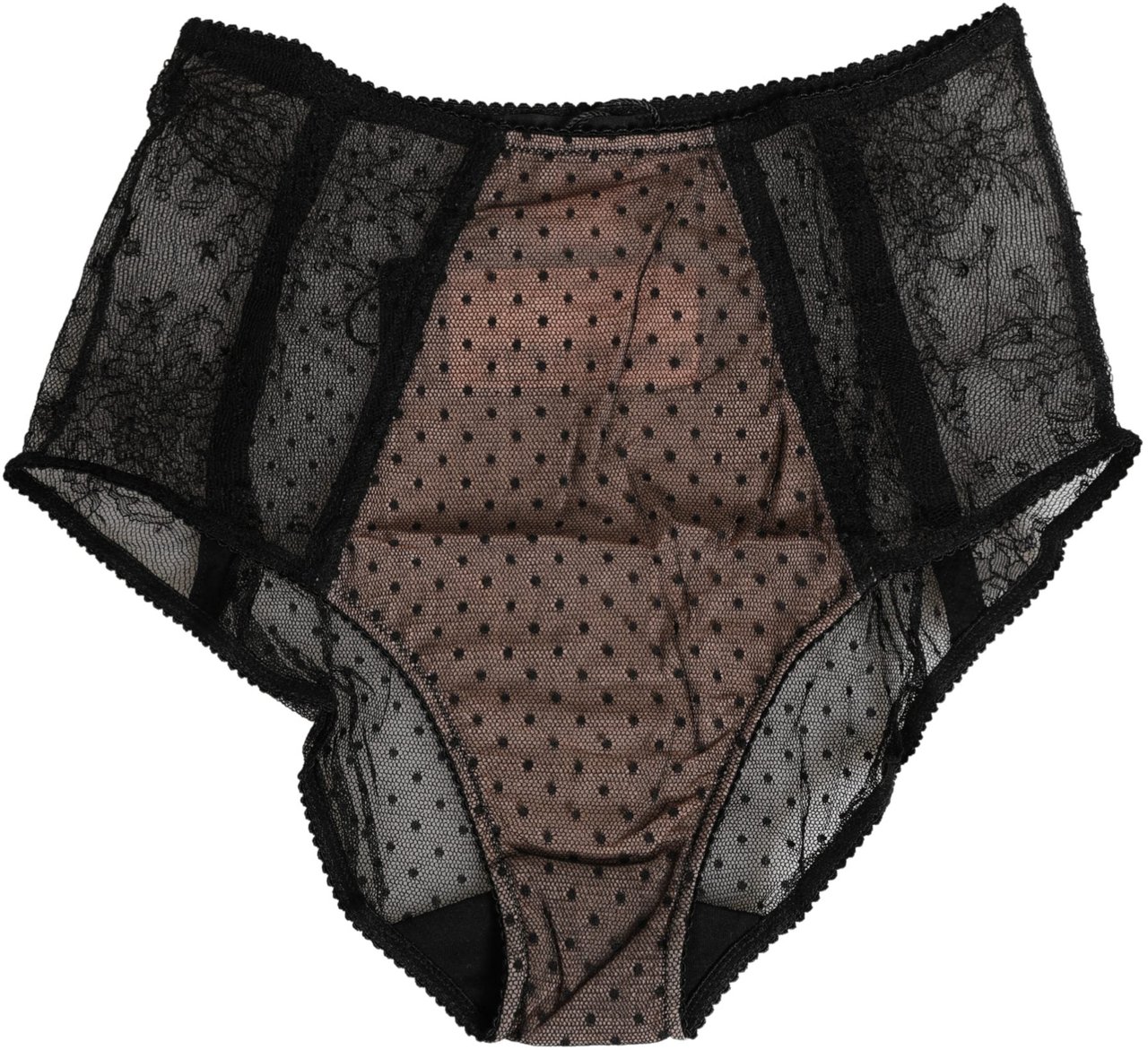 Dolce & Gabbana Black Sheer Polka Dot Lace High Waist Brief Underwear Zwart