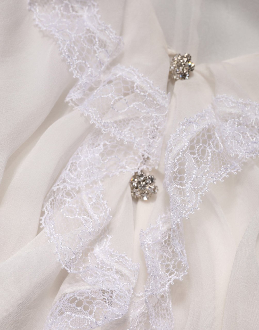 Dolce & Gabbana White LongSleeve Lace Trim Ruffled Blouse Top Wit
