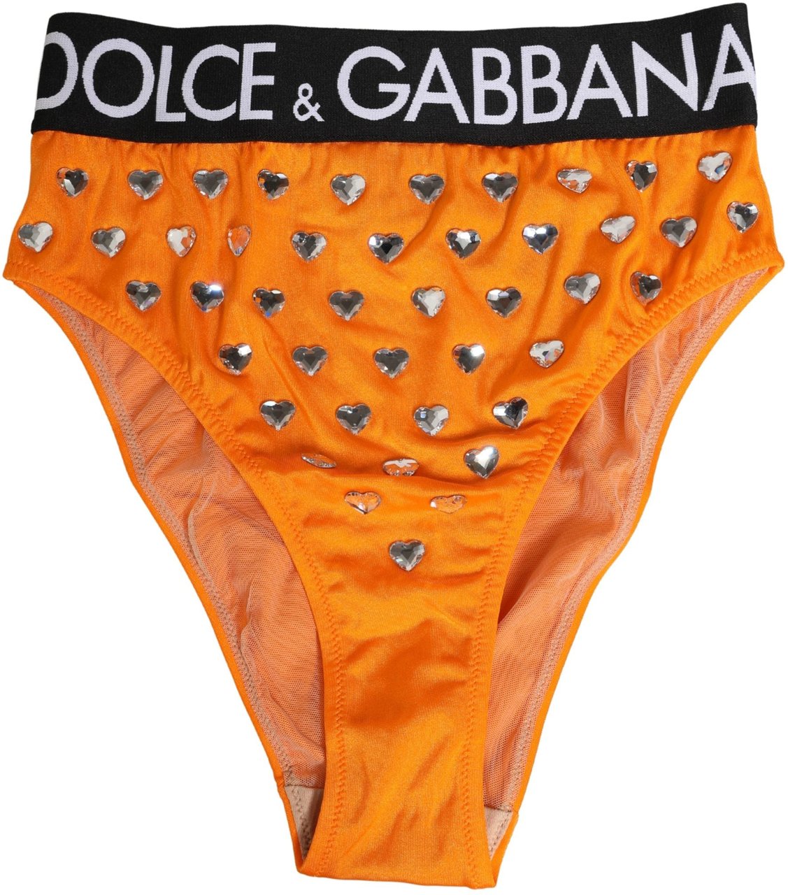 Dolce & Gabbana Orange Crystal High Waist Brief Panty Underwear Oranje