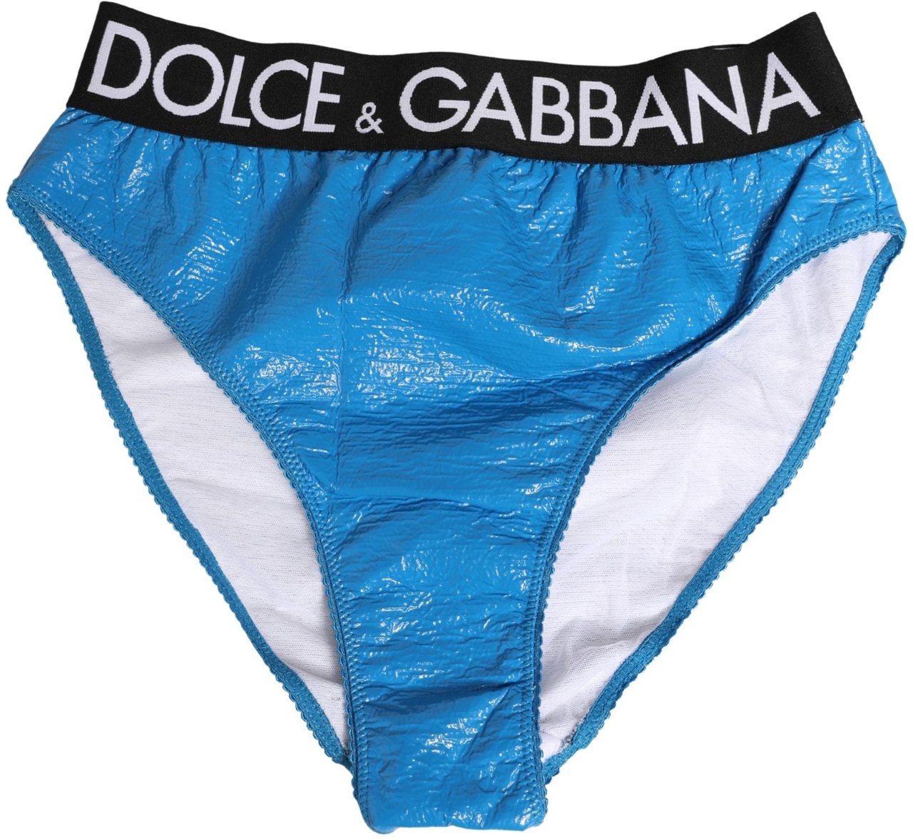 Dolce & Gabbana Blue Logo Waistband High Waist Brief Underwear Blauw