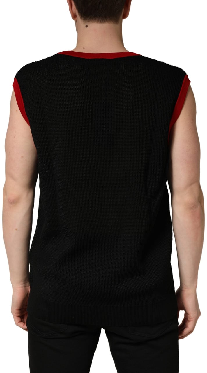 Dolce & Gabbana Black Crew Neck Sleeveless Men Knit Vest T-shirt Zwart