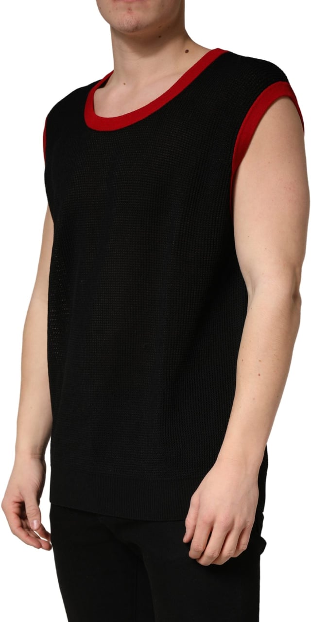 Dolce & Gabbana Black Crew Neck Sleeveless Men Knit Vest T-shirt Zwart