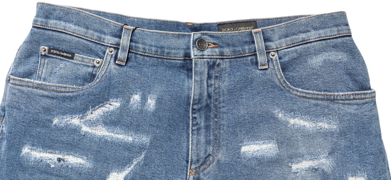 Dolce & Gabbana Blue Cotton Distressed Denim Bermuda Shorts Blauw
