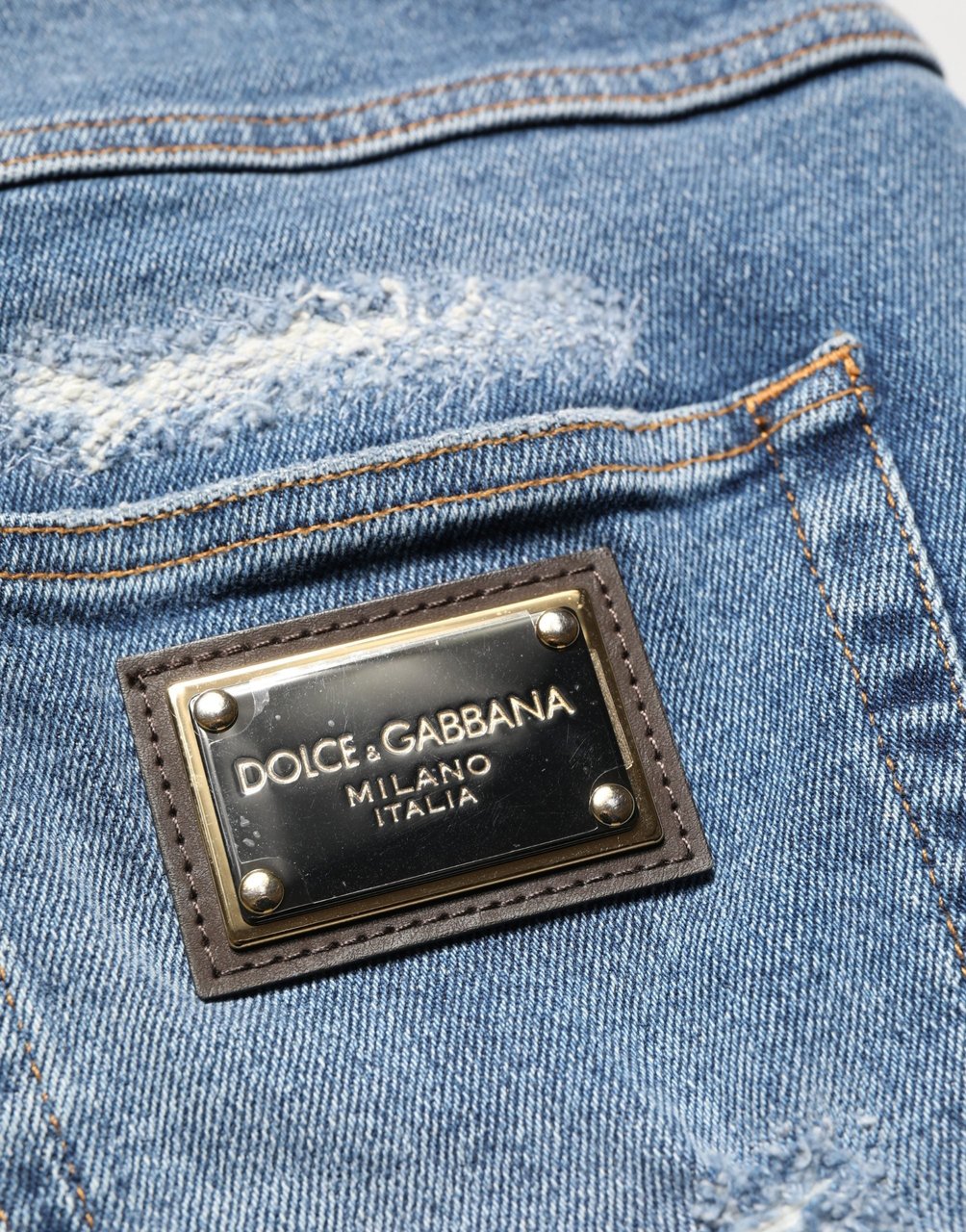 Dolce & Gabbana Blue Cotton Distressed Denim Bermuda Shorts Blauw