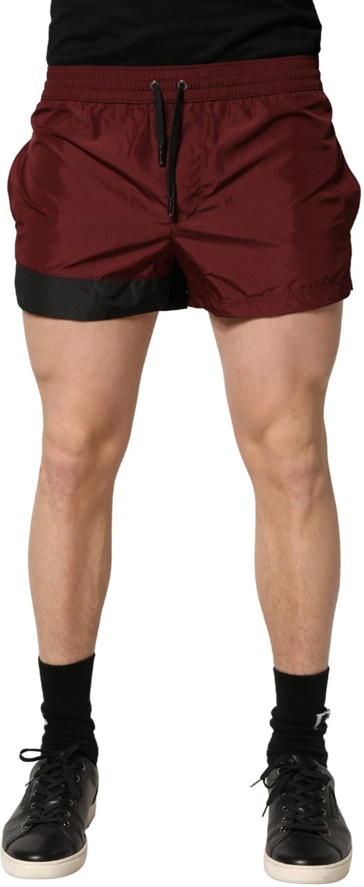 Dolce & Gabbana Maroon Polyester Drawstring Shorts Swimwear Maroon