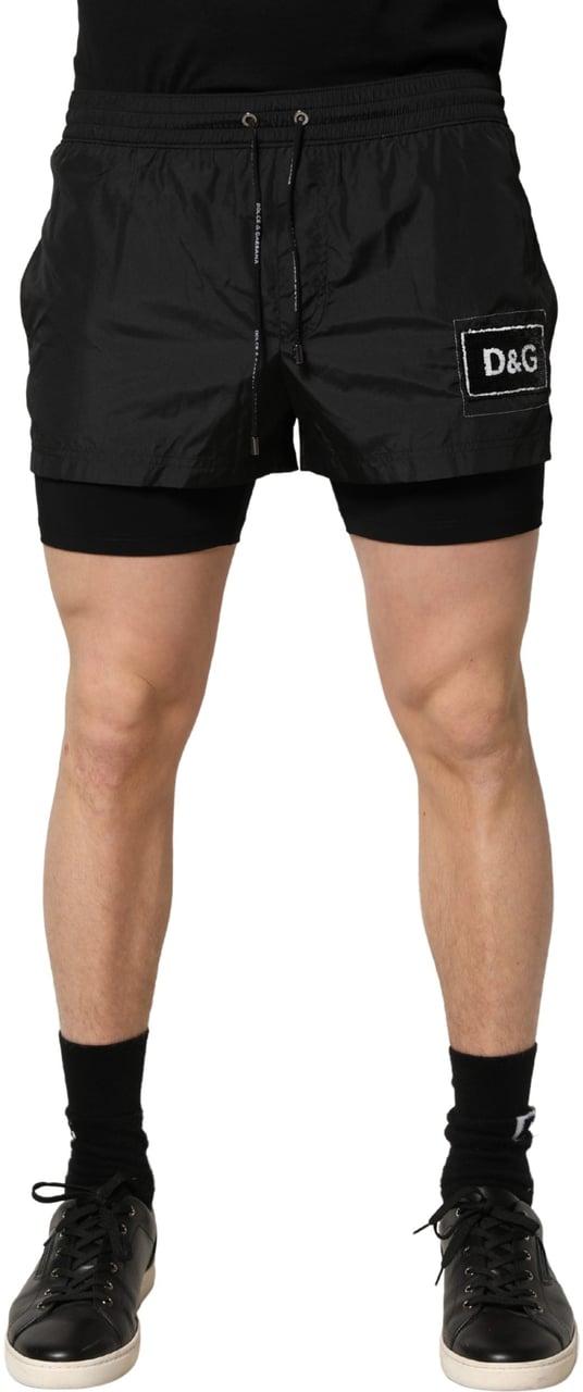 Dolce & Gabbana Black Polyester Drawstring Men Shorts Swimwear Zwart