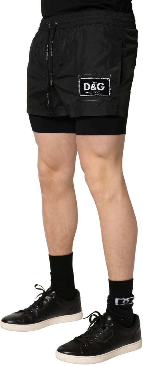 Dolce & Gabbana Black Polyester Drawstring Men Shorts Swimwear Zwart