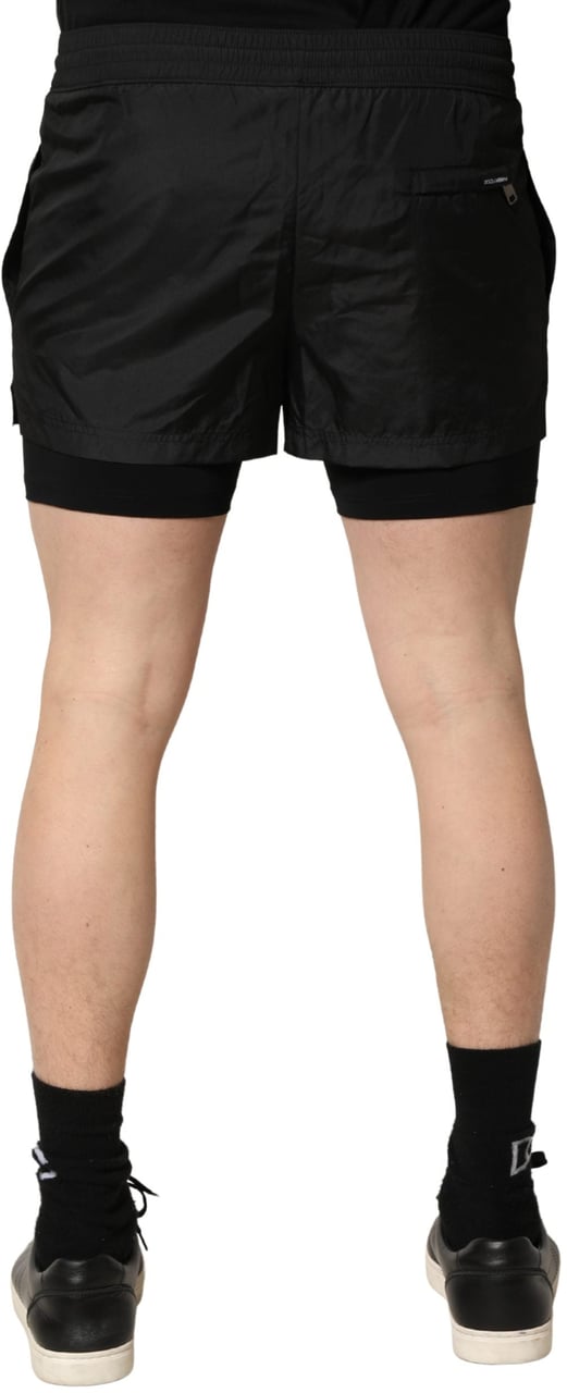 Dolce & Gabbana Black Polyester Drawstring Men Shorts Swimwear Zwart
