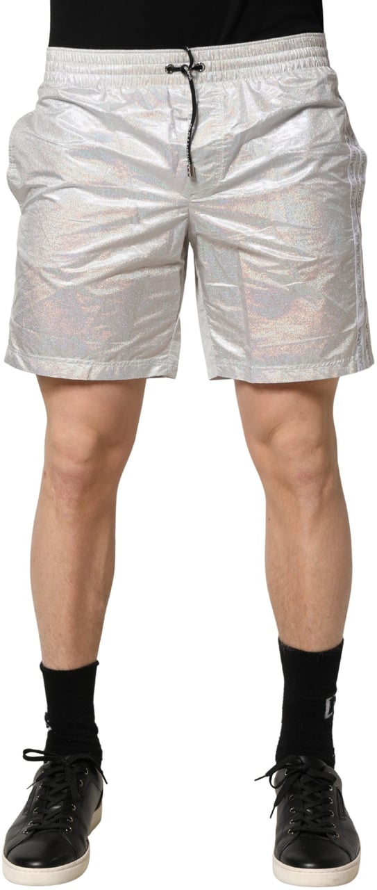 Dolce & Gabbana Silver Polyester Drawstring Men Shorts Swimwear Zilver