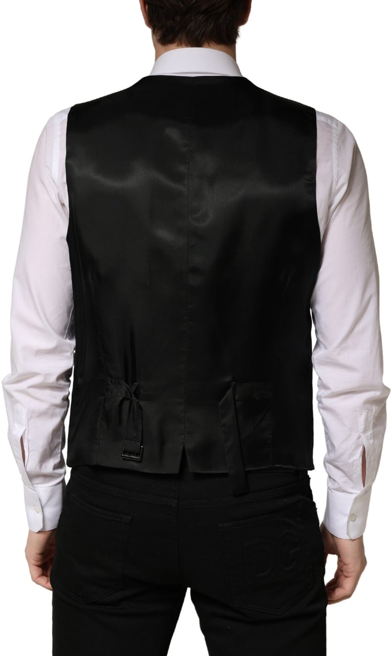 Dolce & Gabbana Black Wool Single Breasted Men Waistcoat Vest Zwart
