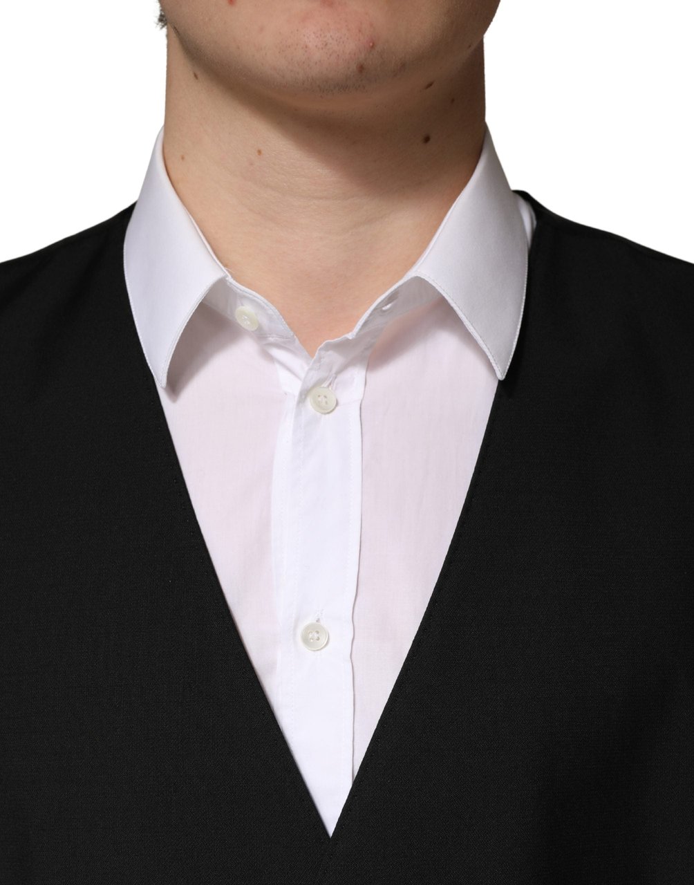 Dolce & Gabbana Black Wool Single Breasted Men Waistcoat Vest Zwart