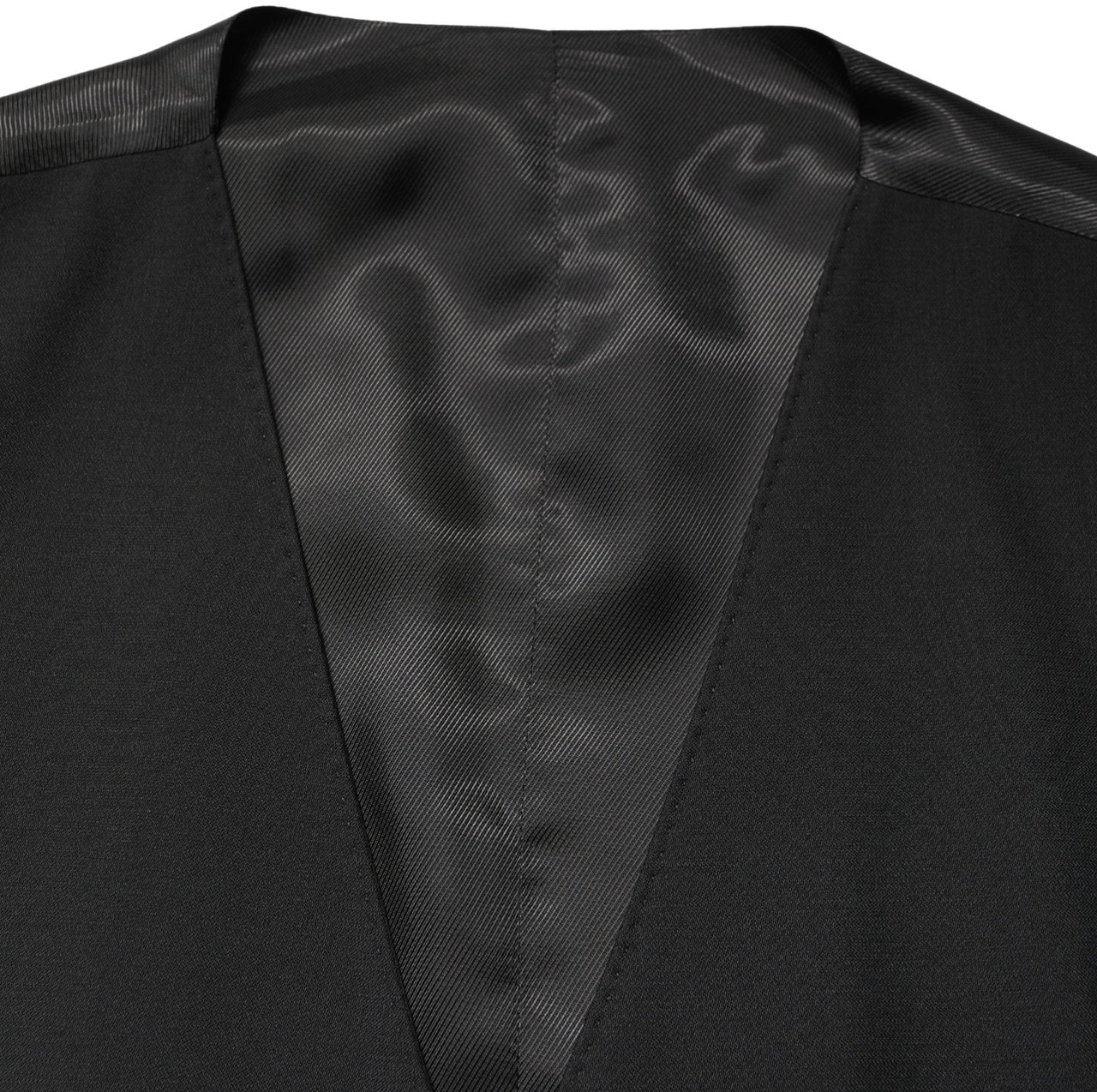 Dolce & Gabbana Black Wool Single Breasted Men Waistcoat Vest Zwart