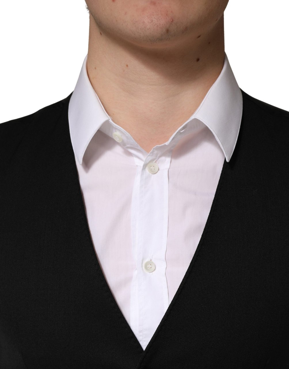 Dolce & Gabbana Black Wool Single Breasted Men Waistcoat Vest Zwart