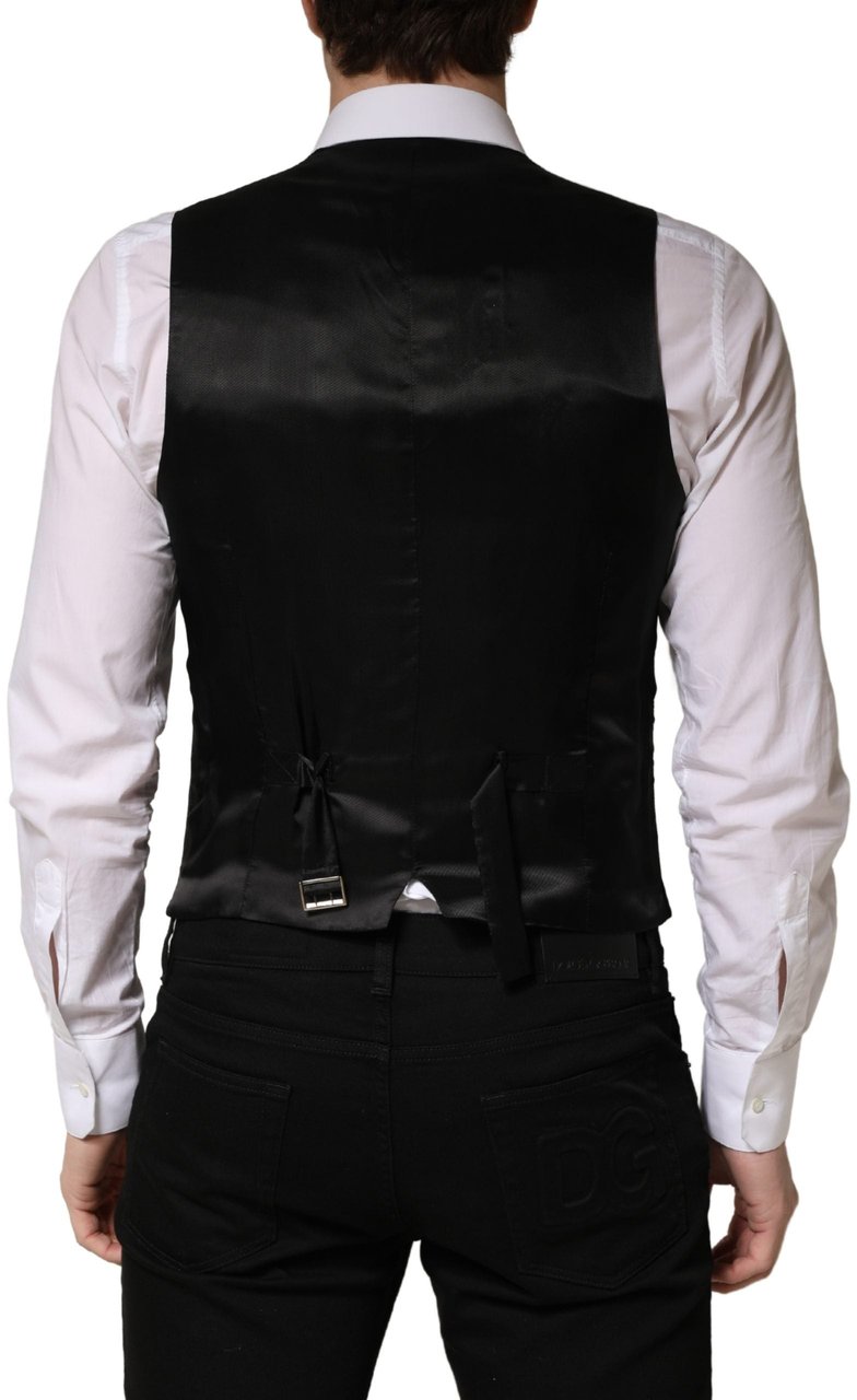 Dolce & Gabbana Black Wool Single Breasted Men Waistcoat Vest Zwart