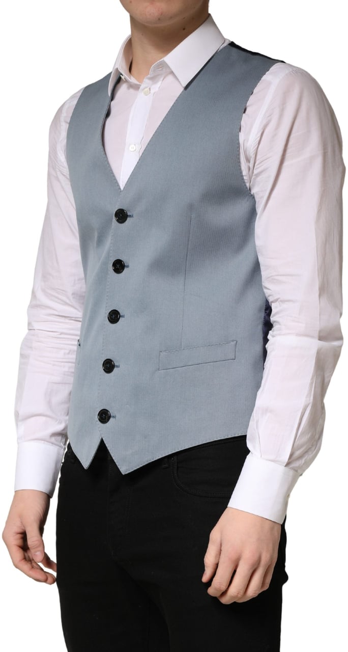 Dolce & Gabbana Gray Wool Single Breasted Men Waistcoat Vest Grijs