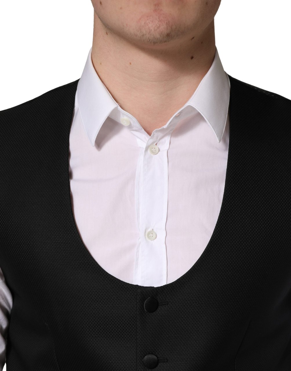Dolce & Gabbana Black Wool Single Breasted Waistcoat Vest Zwart