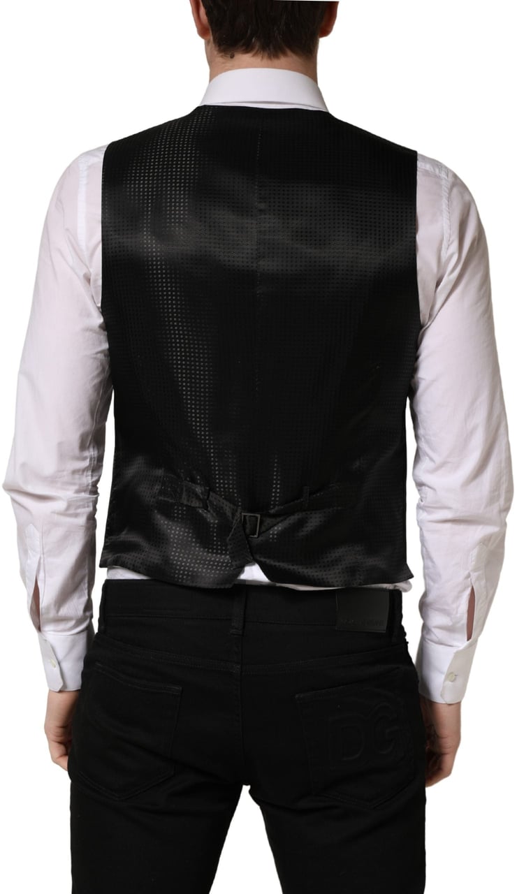 Dolce & Gabbana Black Wool Single Breasted Waistcoat Vest Zwart