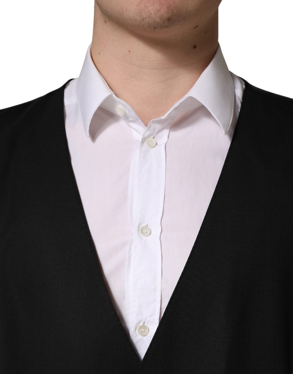 Dolce & Gabbana Black Wool Single Breasted Waistcoat Vest Zwart