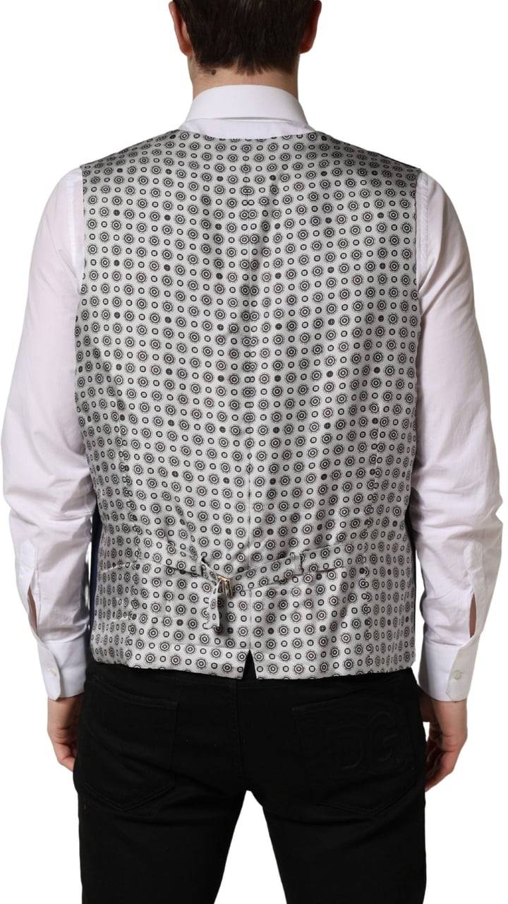 Dolce & Gabbana Navy Blue Wool Dress Formal Waistcoat Vest Navy