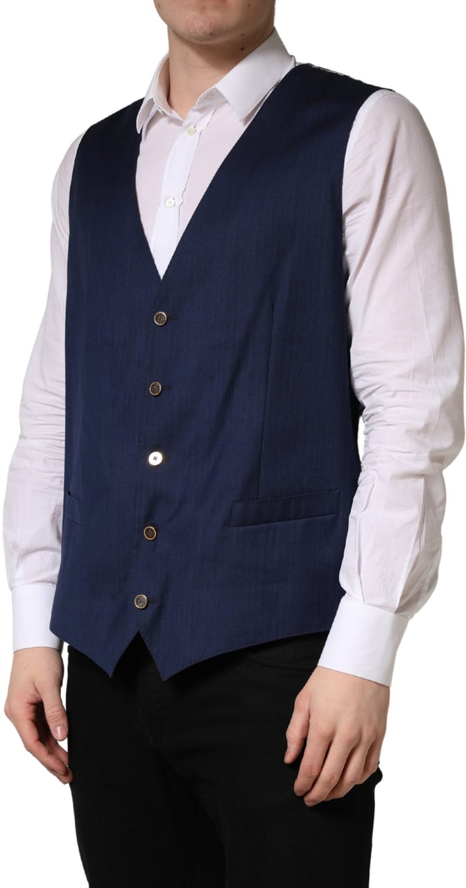 Dolce & Gabbana Navy Blue Wool Dress Formal Waistcoat Vest Navy