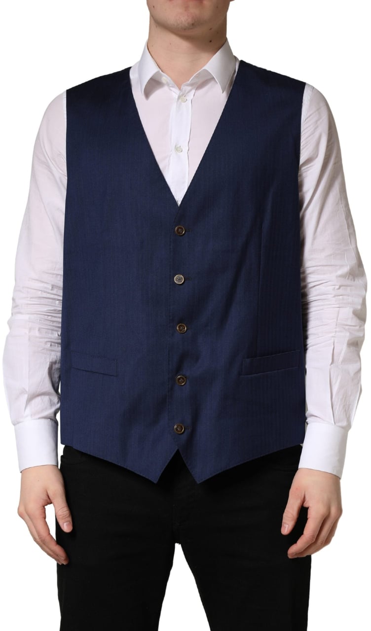 Dolce & Gabbana Navy Blue Wool Dress Formal Waistcoat Vest Navy