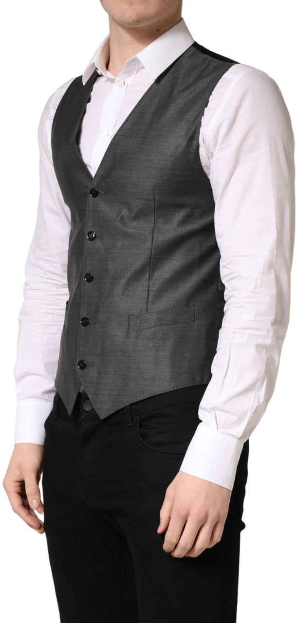 Dolce & Gabbana Dark Gray Wool Dress Formal Waistcoat Vest Grijs