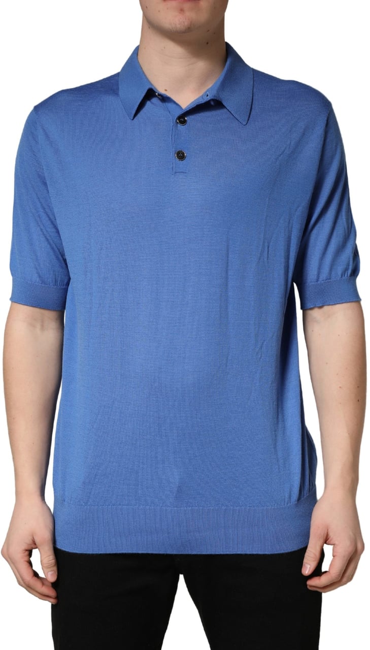 Dolce & Gabbana Blue Cashmere Short Sleeves Polo T-shirt Blauw