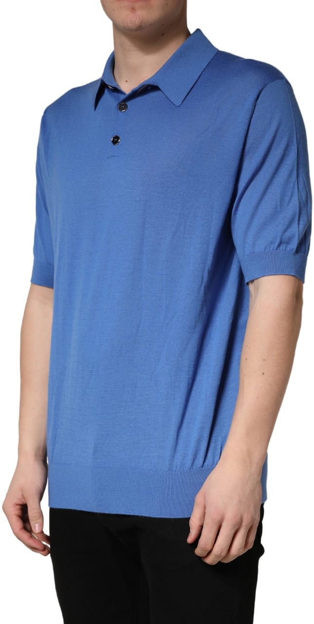 Dolce & Gabbana Blue Cashmere Short Sleeves Polo T-shirt Blauw