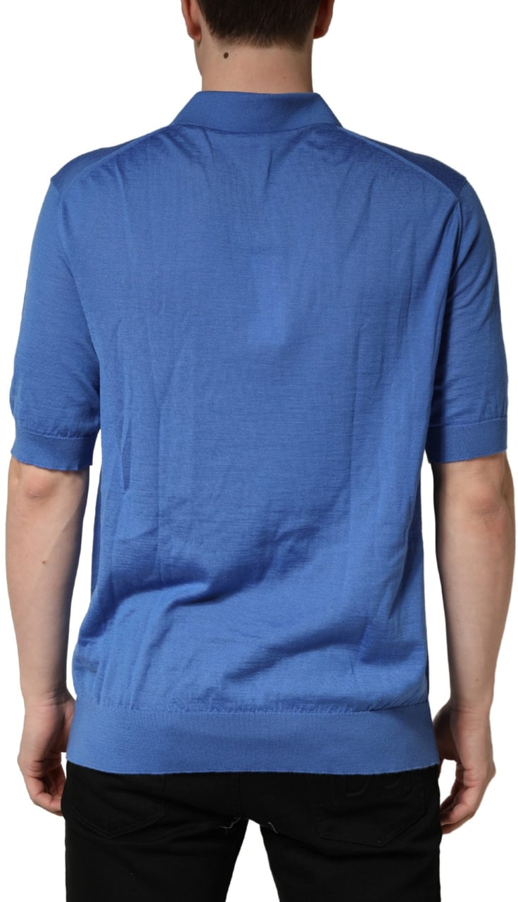 Dolce & Gabbana Blue Cashmere Short Sleeves Polo T-shirt Blauw