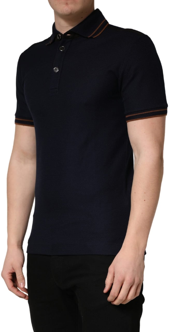 Dolce & Gabbana Dark Blue Silk Short Sleeve Men Polo T-shirt Blauw