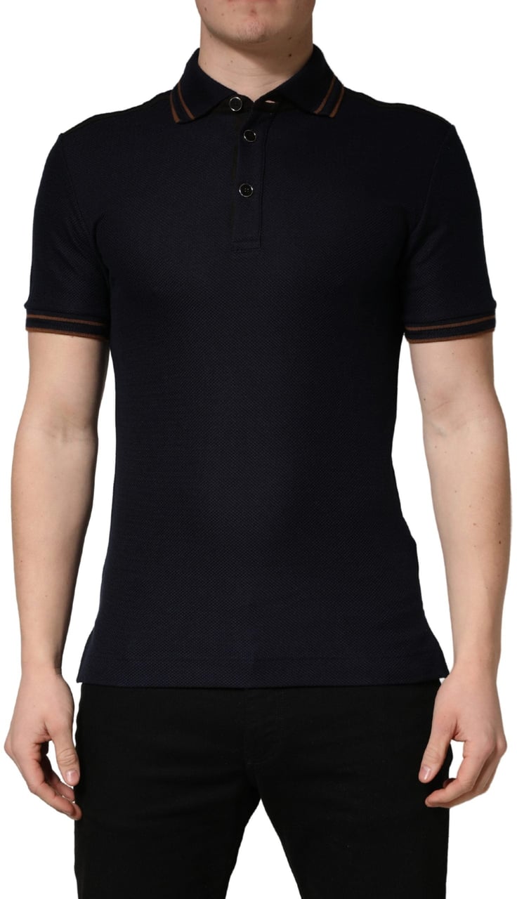 Dolce & Gabbana Dark Blue Silk Short Sleeve Men Polo T-shirt Blauw
