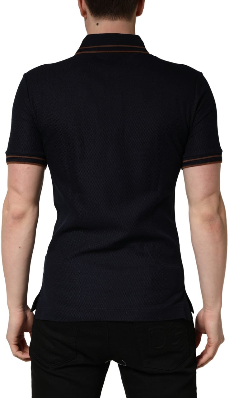 Dolce & Gabbana Dark Blue Silk Short Sleeve Men Polo T-shirt Blauw