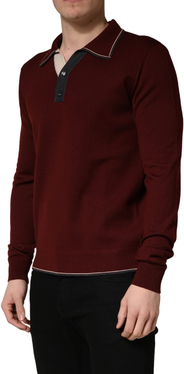 Dolce & Gabbana Maroon Re-Edition Wool Long Sleeves T-shirt Maroon