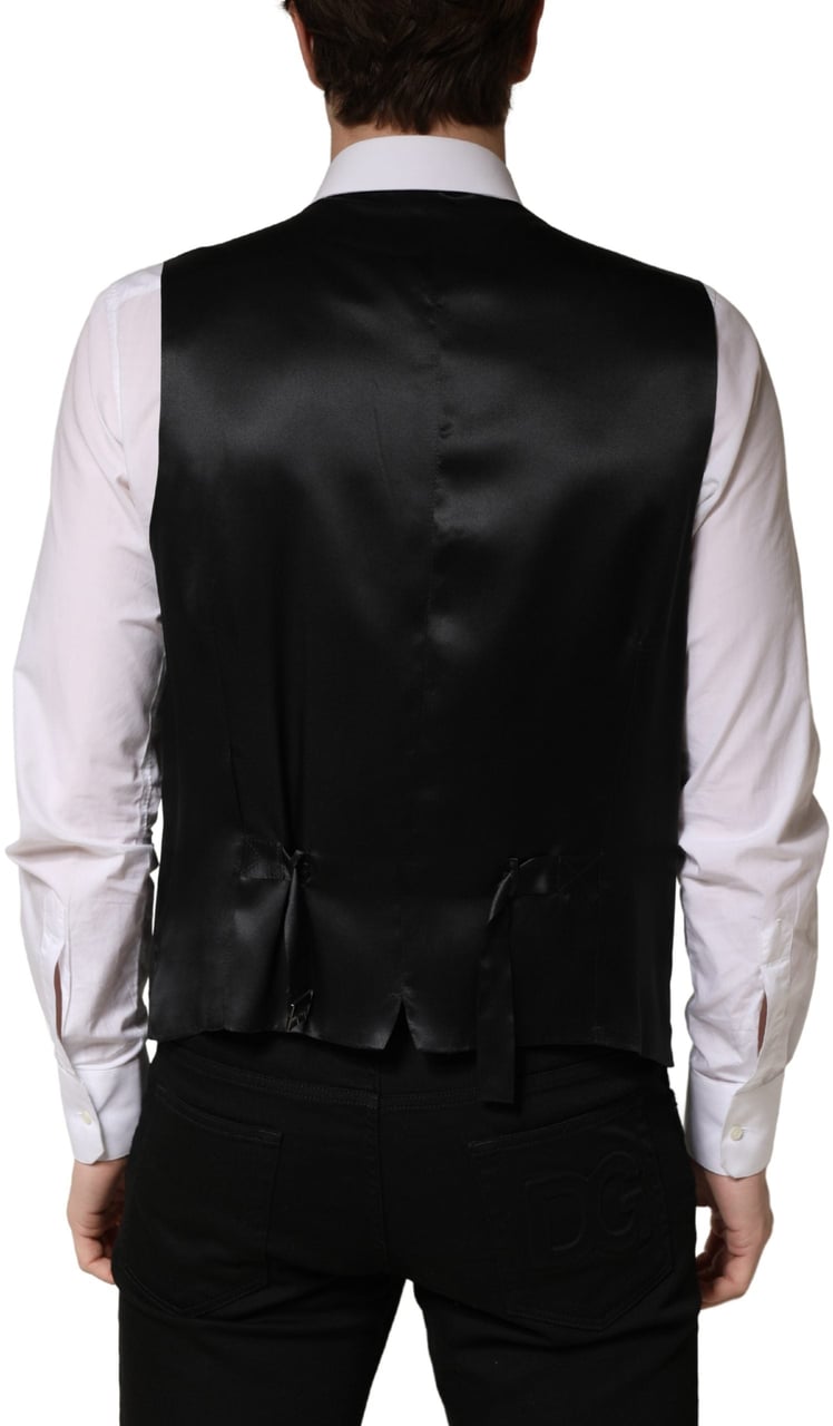 Dolce & Gabbana Black Wool Single Breasted Men Waistcoat Vest Zwart
