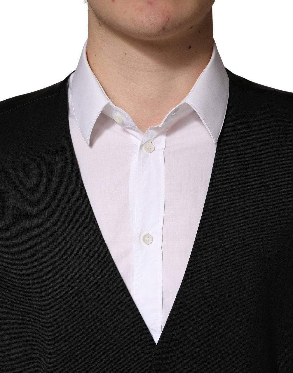 Dolce & Gabbana Black Wool Single Breasted Men Waistcoat Vest Zwart