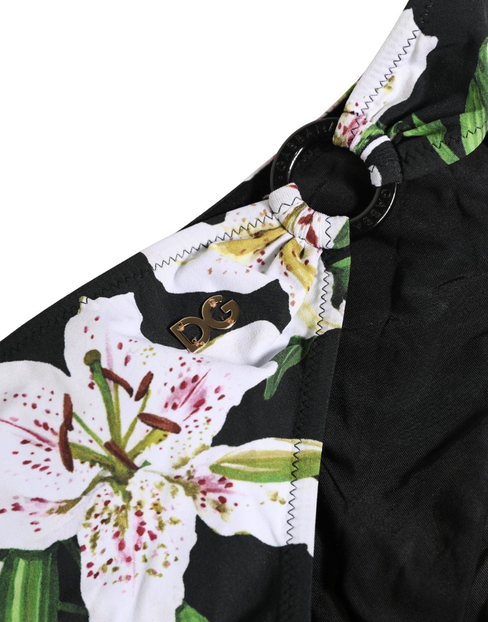 Dolce & Gabbana Black Lily Print Nylon Bottom Beachwear Swimwear Zwart