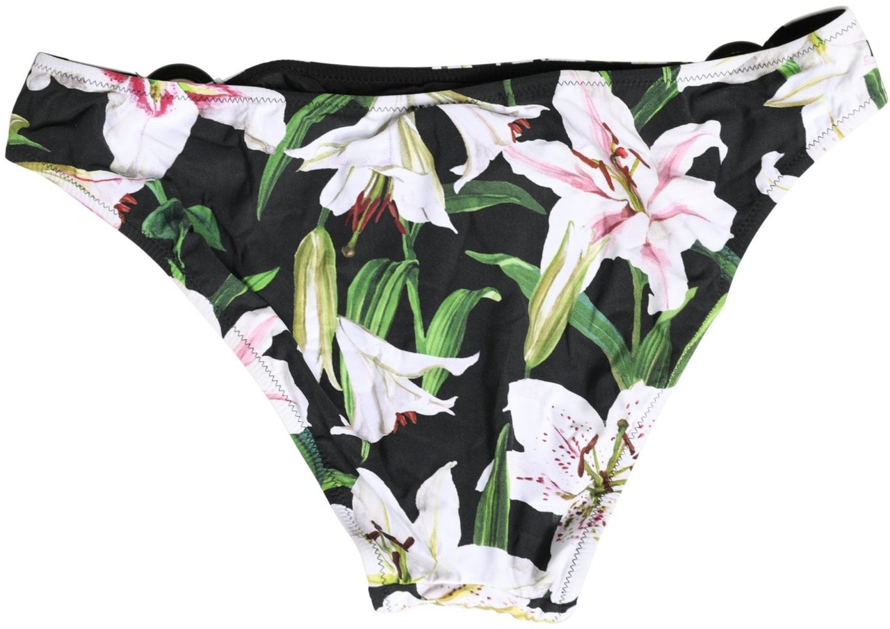 Dolce & Gabbana Black Lily Print Nylon Bottom Beachwear Swimwear Zwart