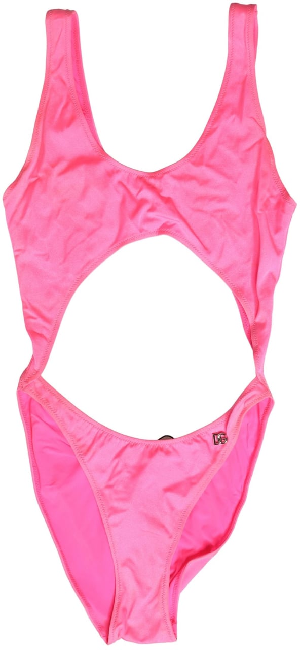 Dolce & Gabbana Pink Cut-Out High Leg One Piece Swimsuit Swimwear Roze