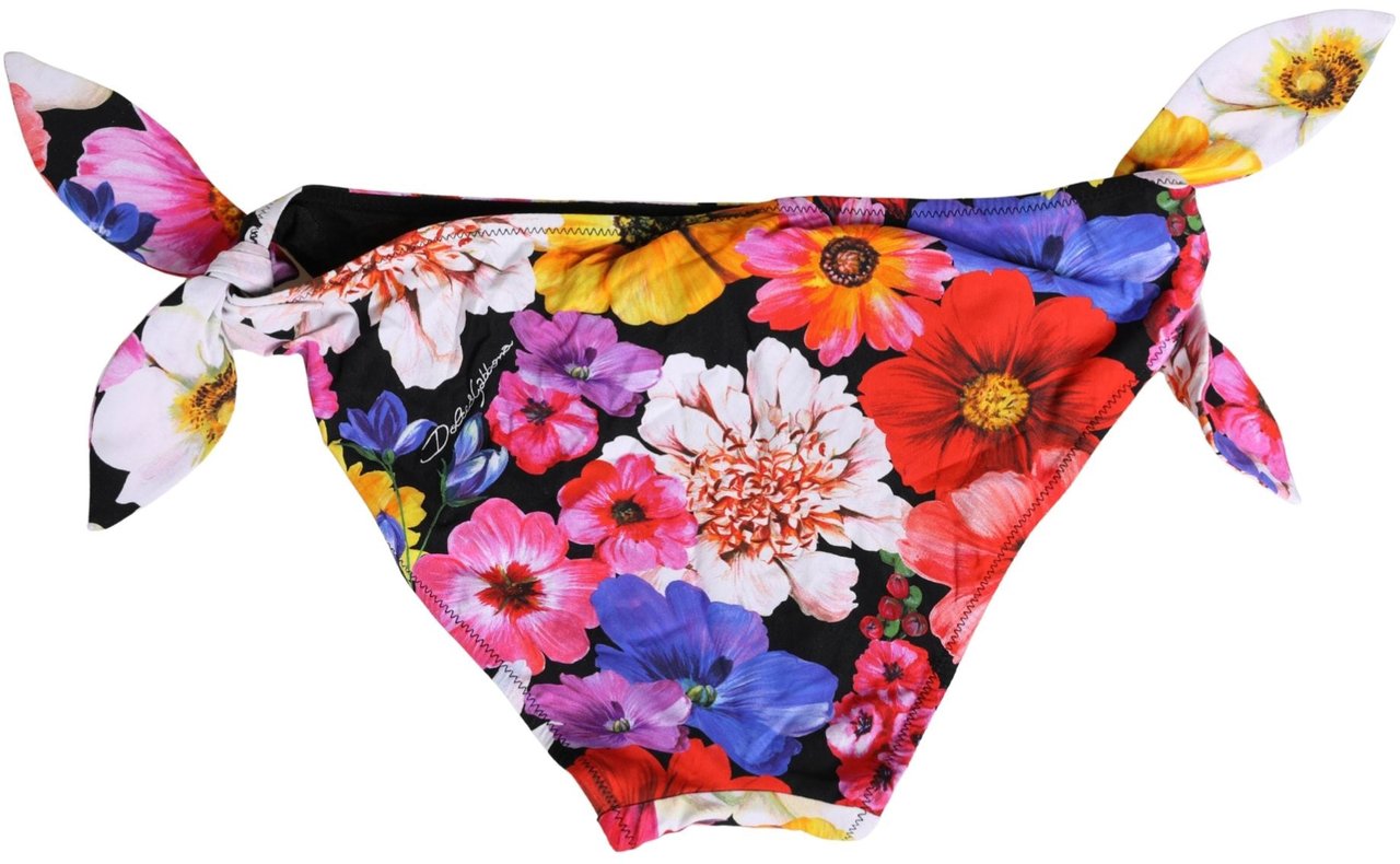 Dolce & Gabbana Black Floral Print Swimsuit Bikini Bottom Swimwear Zwart