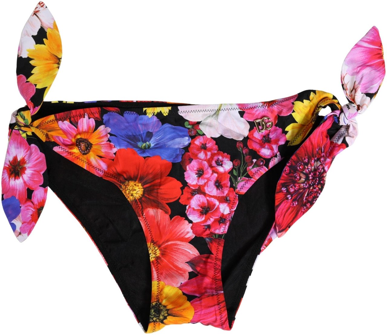 Dolce & Gabbana Black Floral Print Swimsuit Bikini Bottom Swimwear Zwart